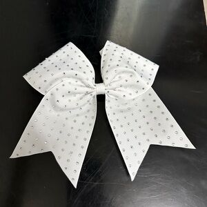 Varsity white cheer bow with silver crystals & attached hair tie NWOT